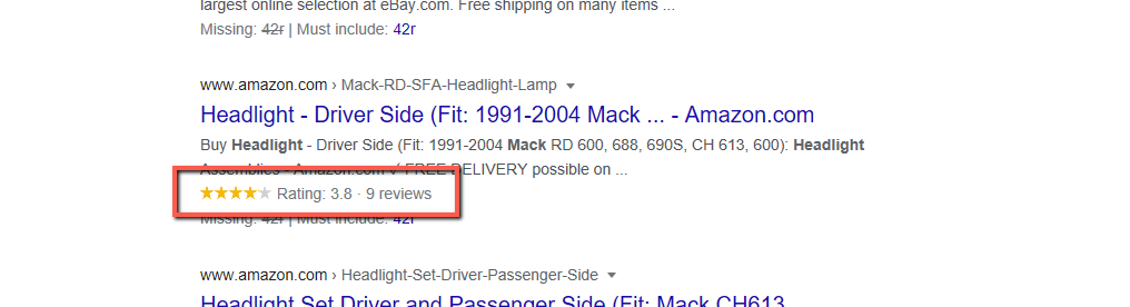 ตัวอย่างของผลิตภัณฑ์ shema ใน SERP