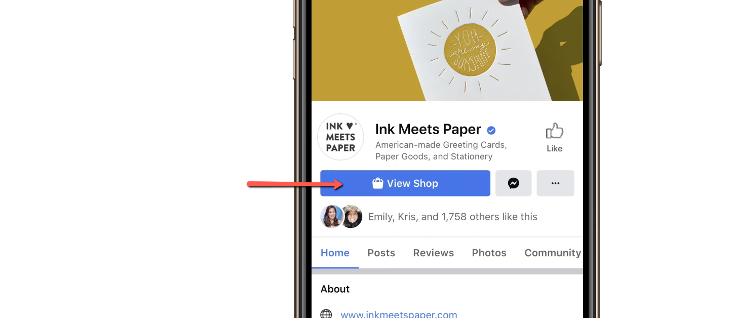 Facebookアプリの「ショップ」の例
