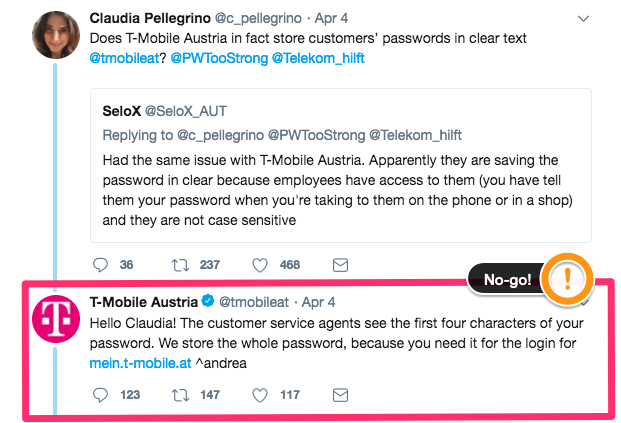 カスタマー サービスのヒント: T-Mobile からの不適切なツイートの例