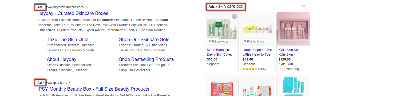 Um exemplo de anúncios de pesquisa PPC para marcas D2C