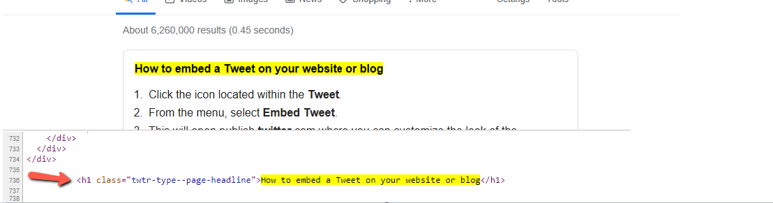ตัวอย่างกรณีที่มีการใช้ h-tag ในตัวอย่างข้อมูลสื่อสมบูรณ์ของ Google ด้วย