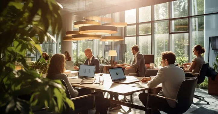 Professionnels travaillant ensemble dans un bureau.