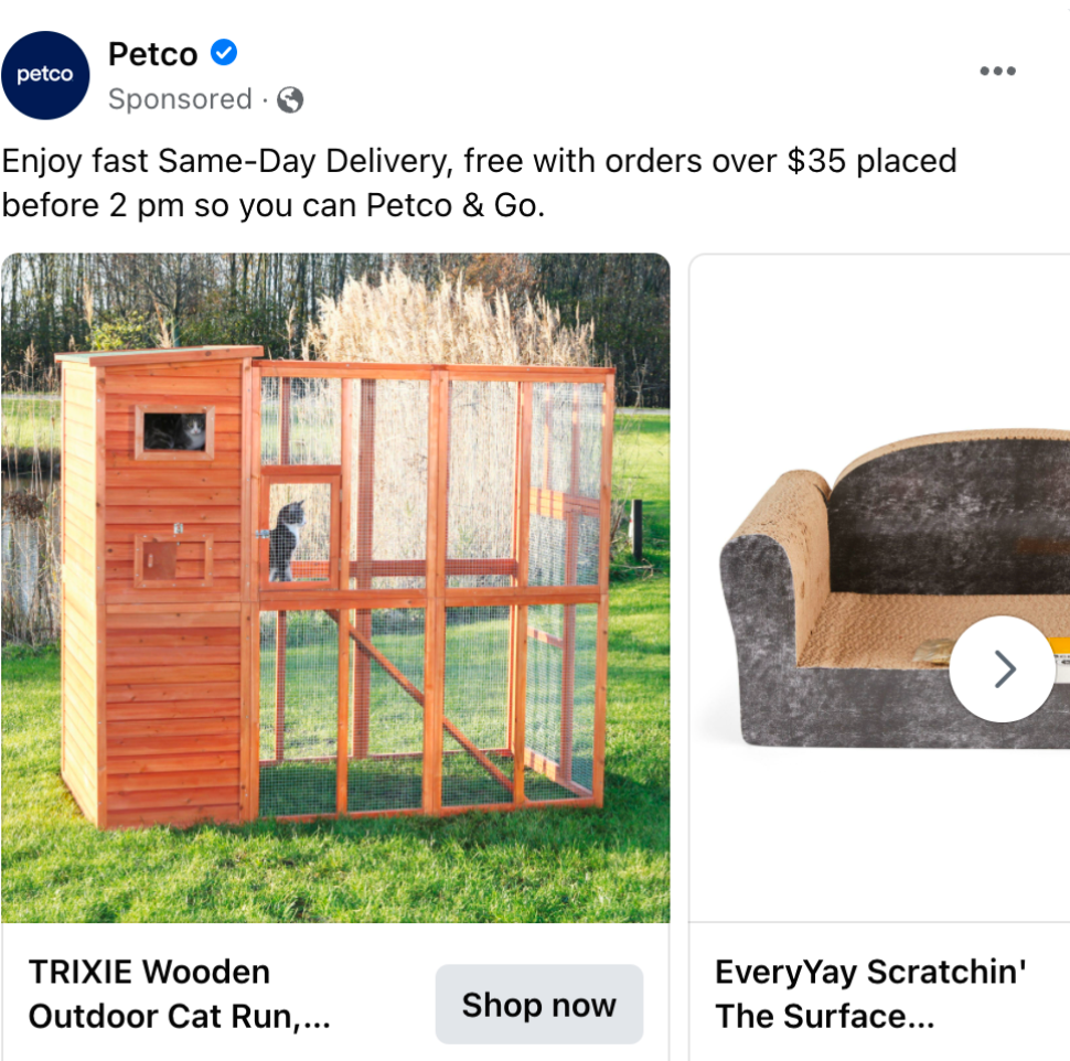 Facebook-Anzeige von Petco