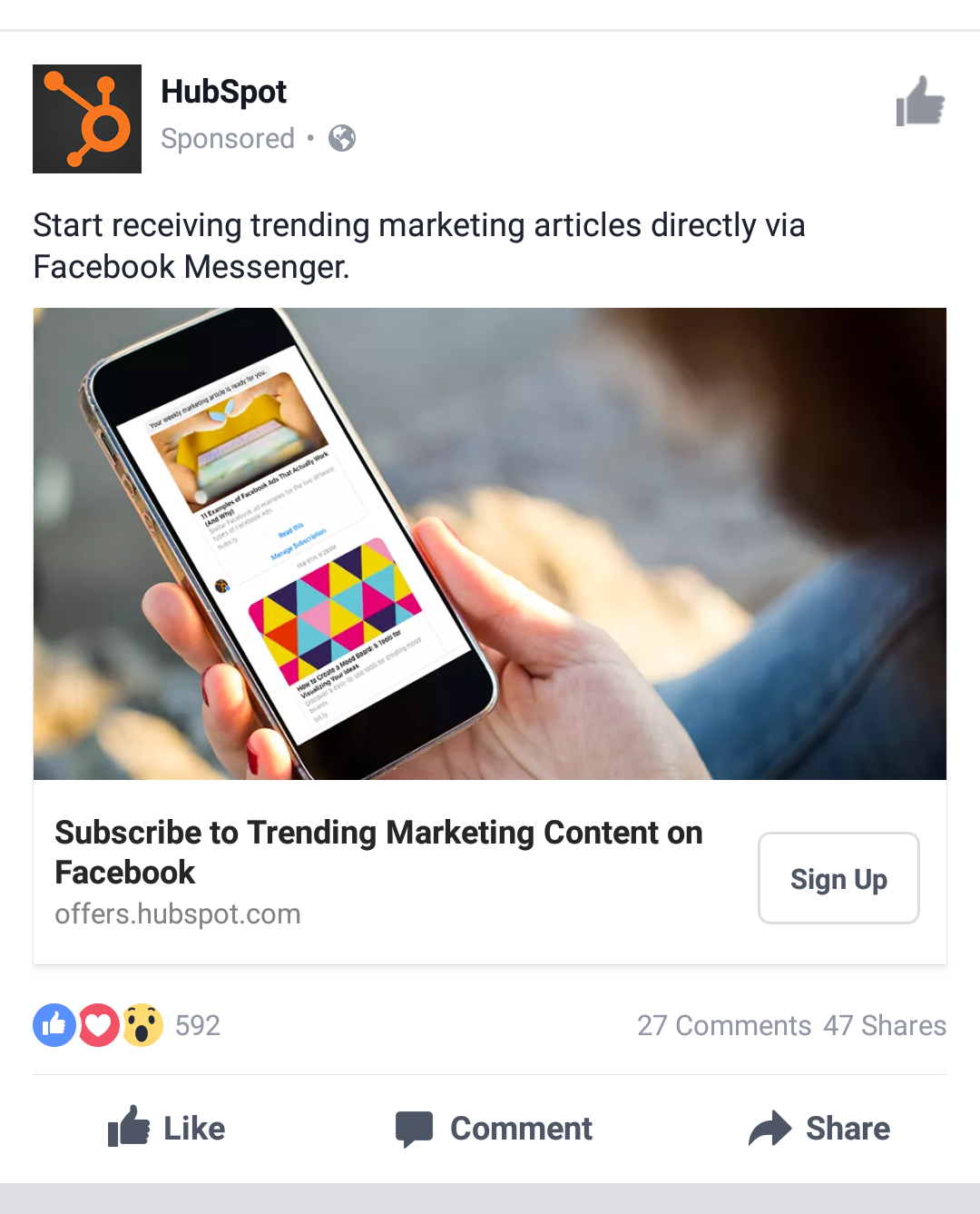 Facebook-Anzeige von HubSpot