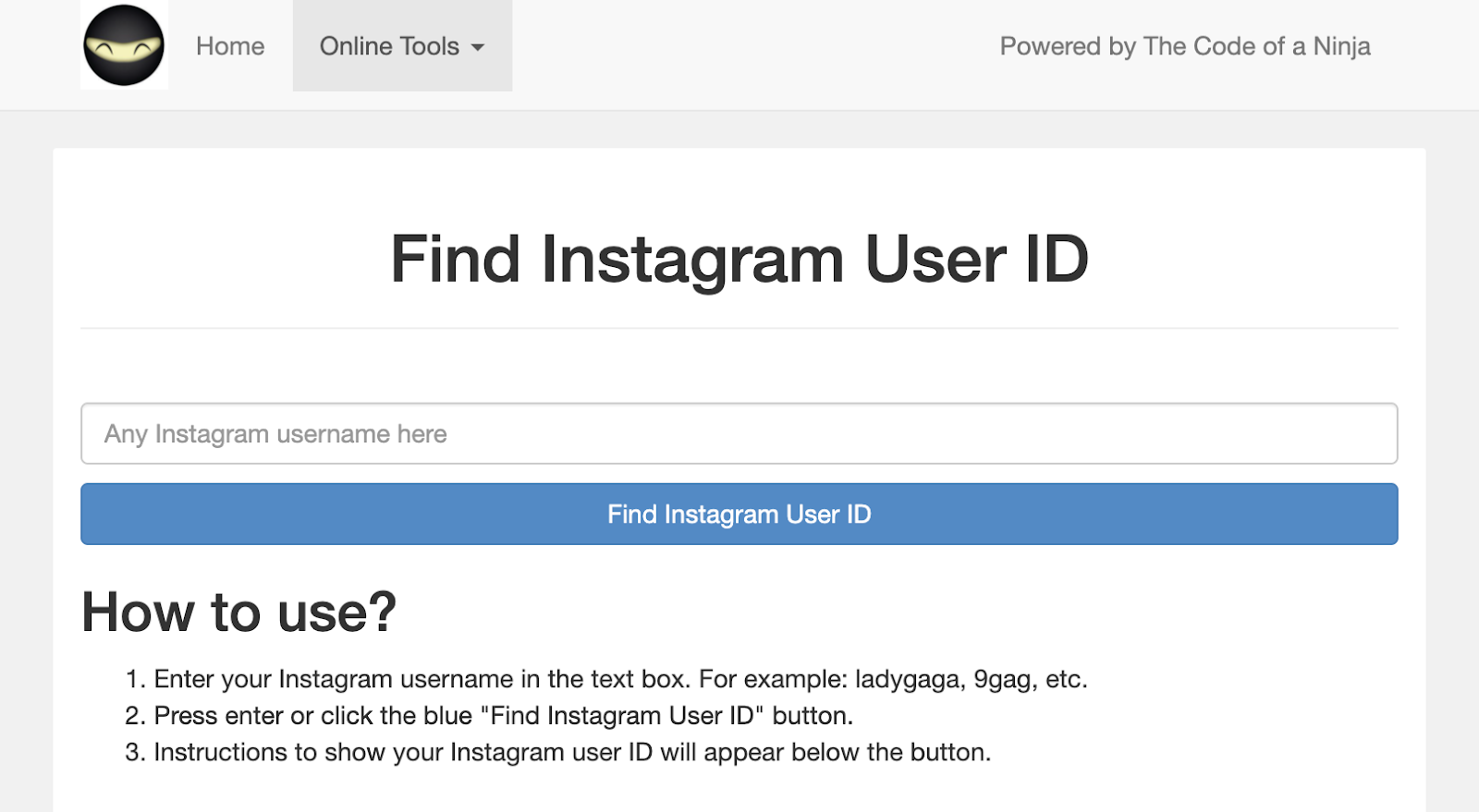 Code eines Ninja, der die Instagram-Benutzer-ID findet