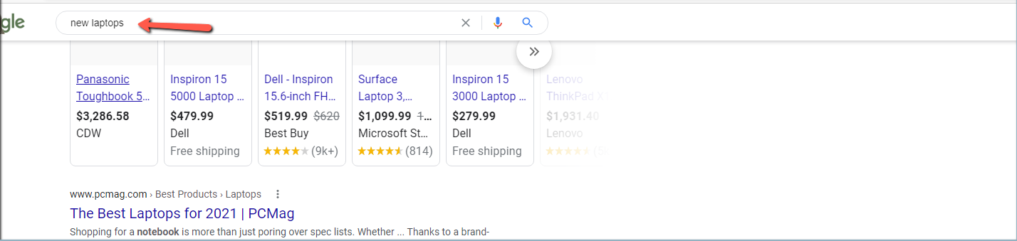 Google 中的头部关键字搜索示例