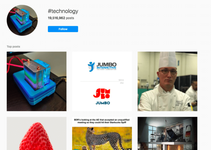 technologie capture d'écran hashtag instagram