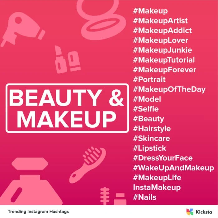 Gráfico de hashtags do Instagram com tendências de beleza e maquiagem