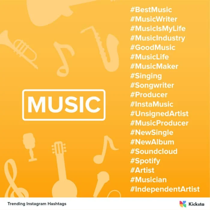 tabla de hashtags de música