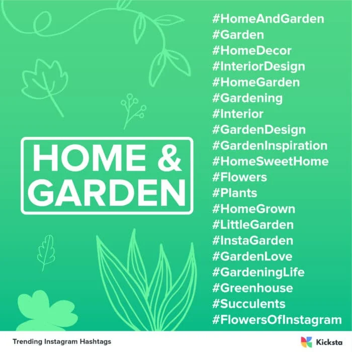 tabla de hashtags de hogar y jardín