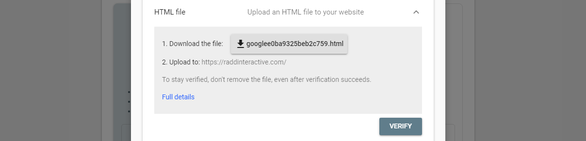 Search Console 中的 HTML 文件上传选项