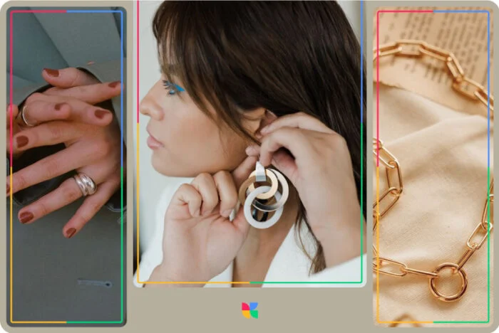 Detalles de la chica estética normcore: uñas, accesorios, joyas.