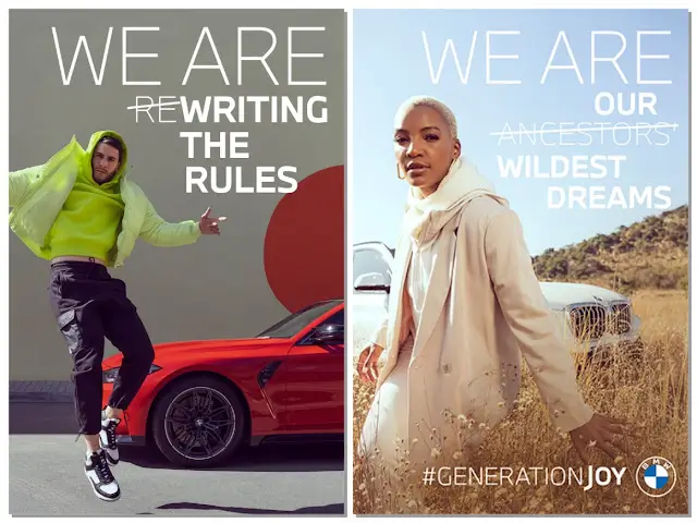 Dieses Bild zeigt die 2022 gestartete „Generation of Joy“-Kampagne von BMW, die sich an Millennials und die Generation Z richtet, die als „neue Luxuskonsumenten“ bekannt sind und von denen erwartet wird, dass sie das zukünftige Wachstum vorantreiben. Ziel der Kampagne war es, die Markenbekanntheit von BMW über die traditionellen Kunden im Premiumsegment hinaus zu steigern und jüngere Zielgruppen anzusprechen.