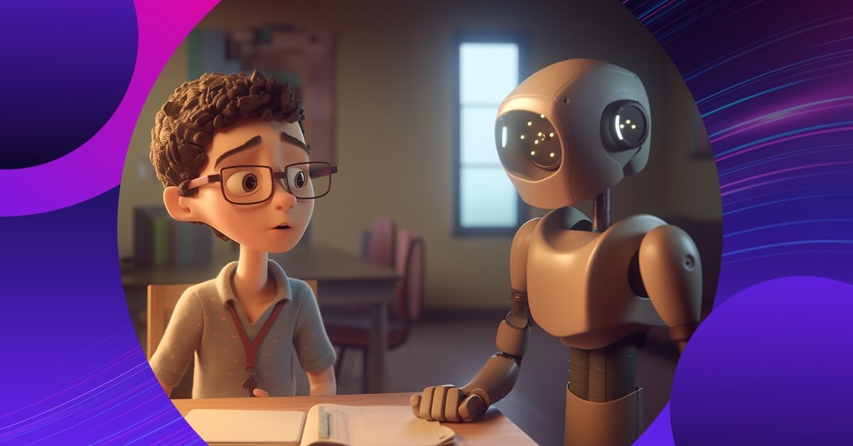 KI für Animation, Junge schaut Roboter an