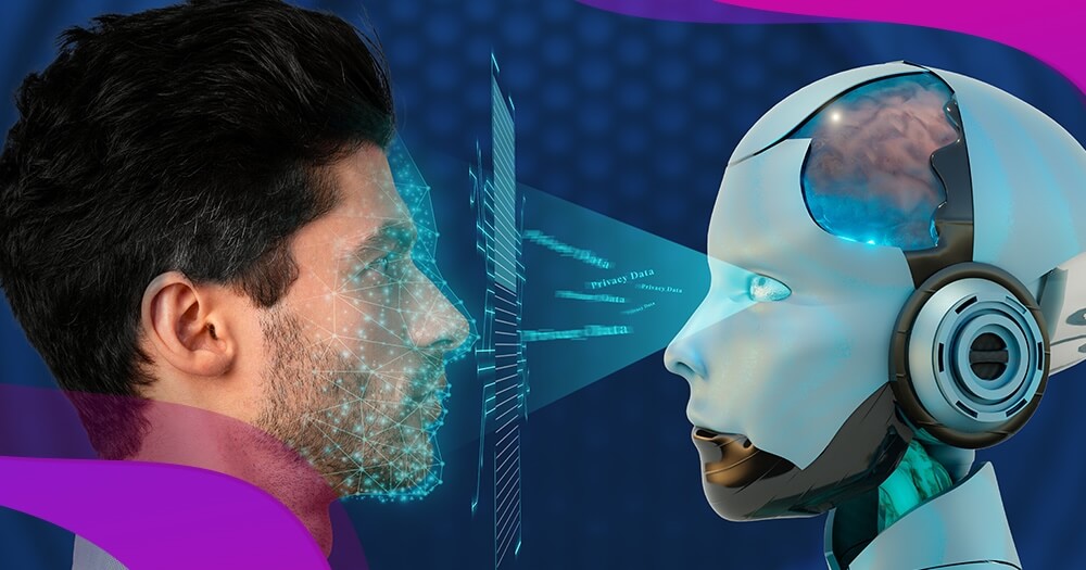 homem olhando para robô, indústria de animação de IA