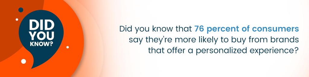 Objaśnienie o treści: „Czy wiesz, że 76 procent konsumentów twierdzi, że chętniej kupuje od marek oferujących spersonalizowane doświadczenia?”