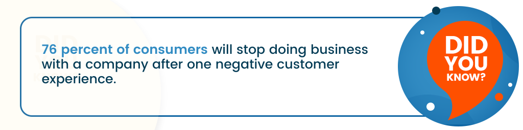 Você sabia? 76% dos consumidores deixarão de fazer negócios com uma empresa após uma experiência negativa com o cliente.