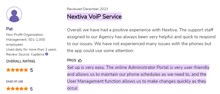 Recensione dell'utente del servizio VoIP Nextiva