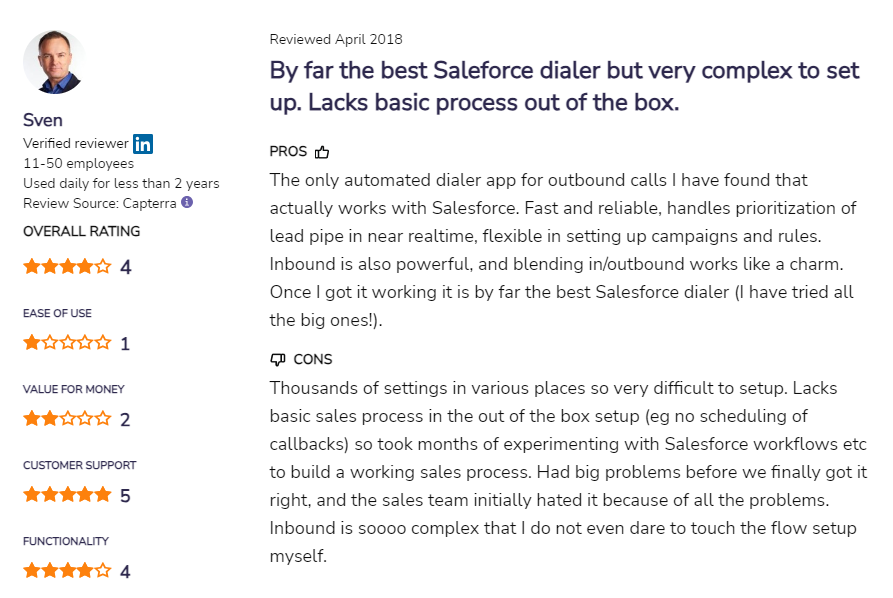 Avis médiocre de Five9 sur l'intégration de Salesforce