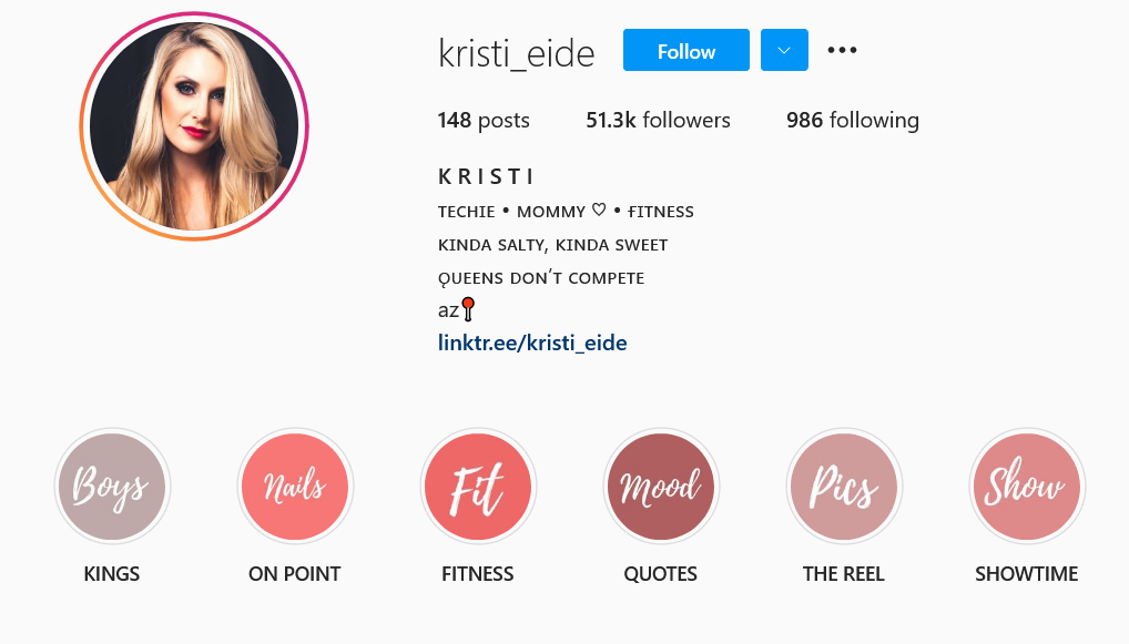 Konto Kristi Eide na Instagramie nio