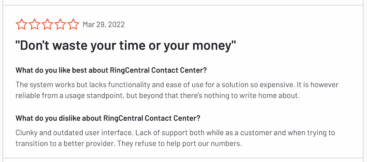 Avaliação do cliente RingCentral