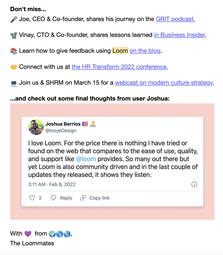 Loom email bukti sosial