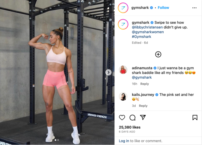 Gymshark-Beitrag auf Instagram