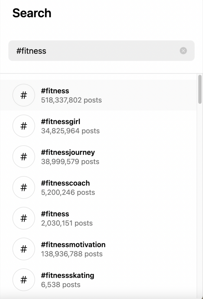 recherche #fitness sur instagram