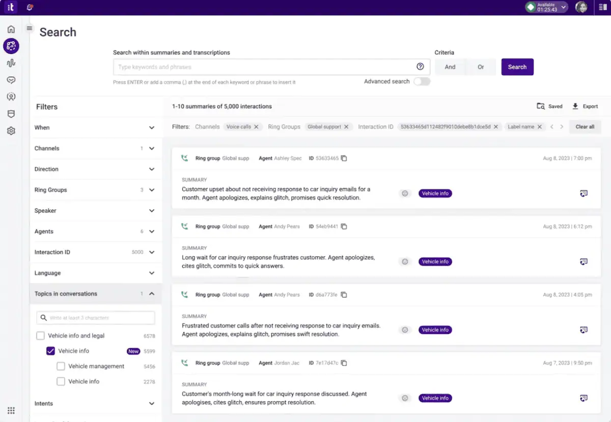 Panel de control de Talkdesk