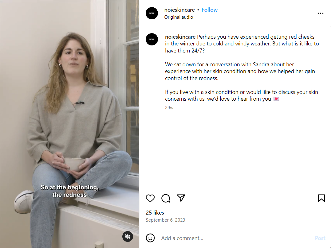Noiesskincare のソーシャル投稿で顧客の声を伝えるために CTA をペアリングする
