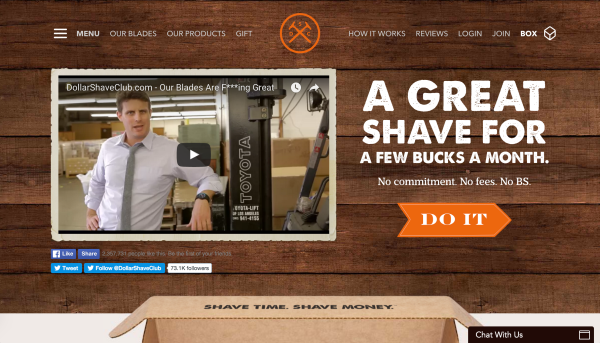 Video halaman arahan Dollar Shave Club