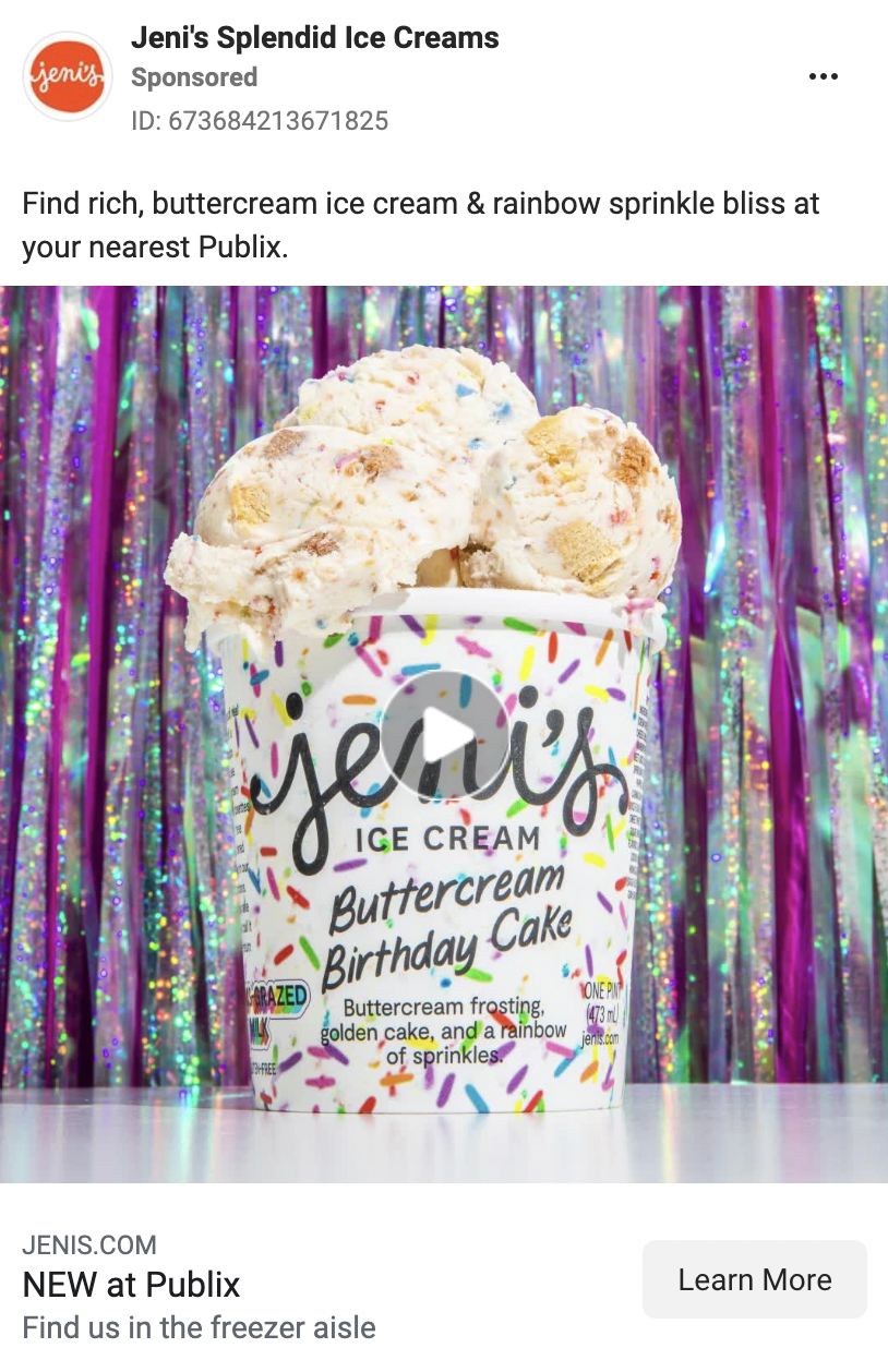 ジェニの素晴らしいアイスクリームFacebook広告
