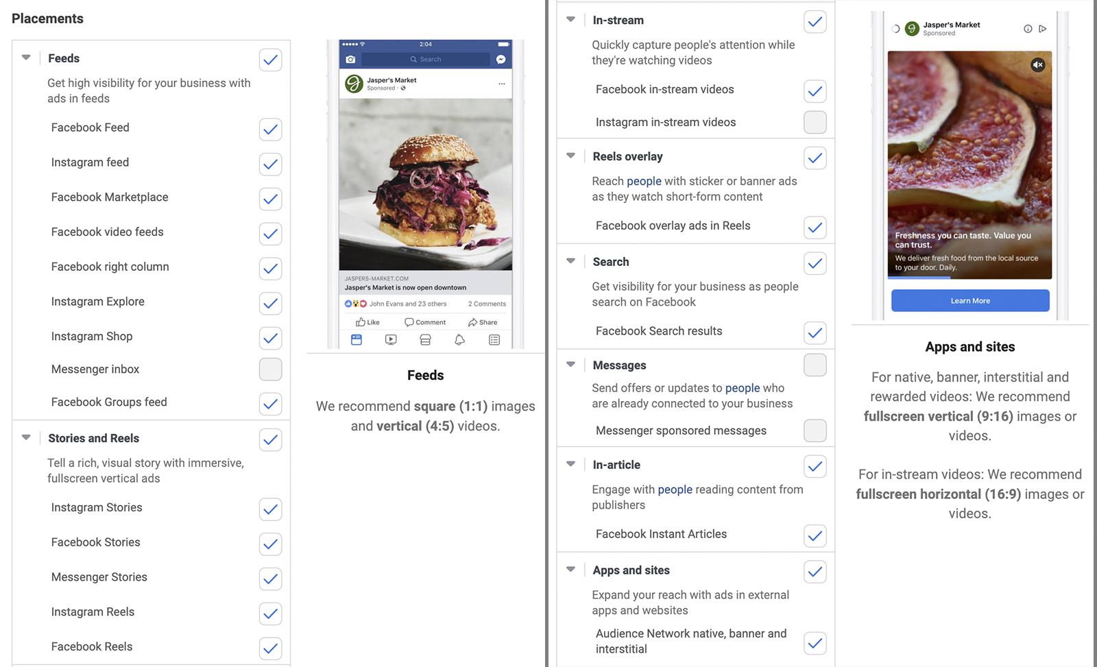 Facebookの広告配置オプション