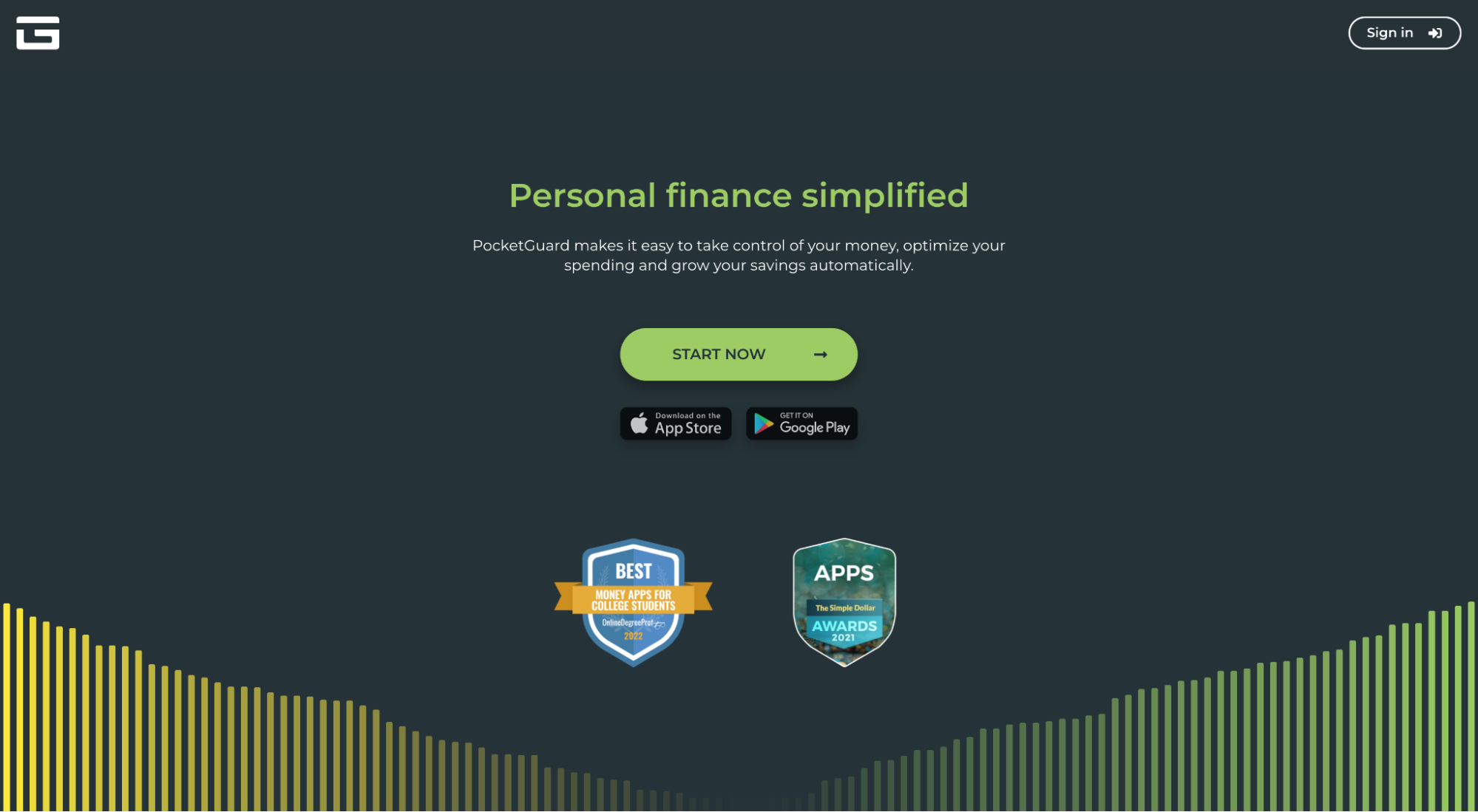 PocketGuardランディングページのヒーローショット