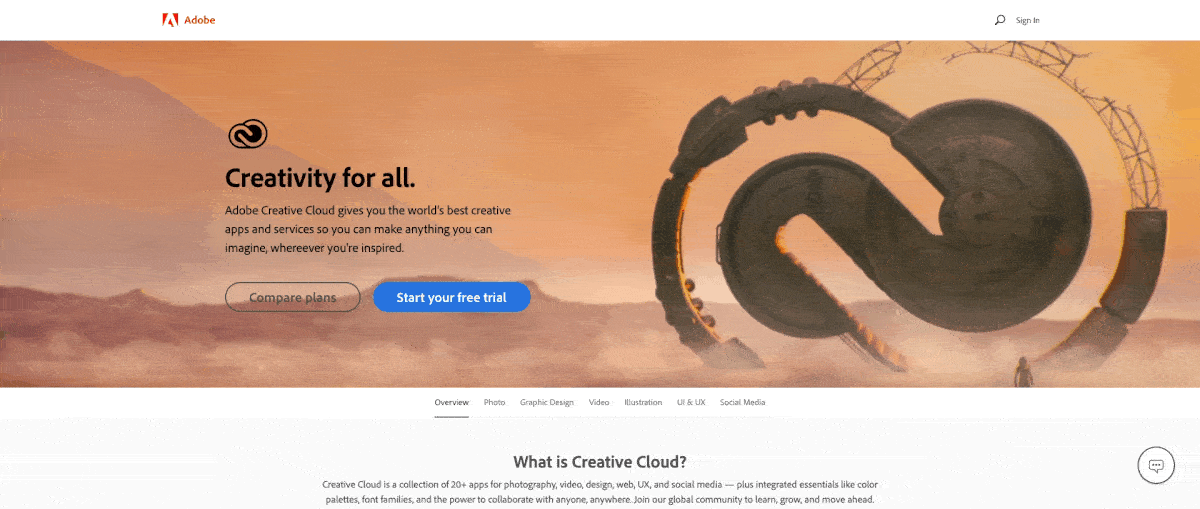 AdobeCreativeCloudランディングページのヒーローショット