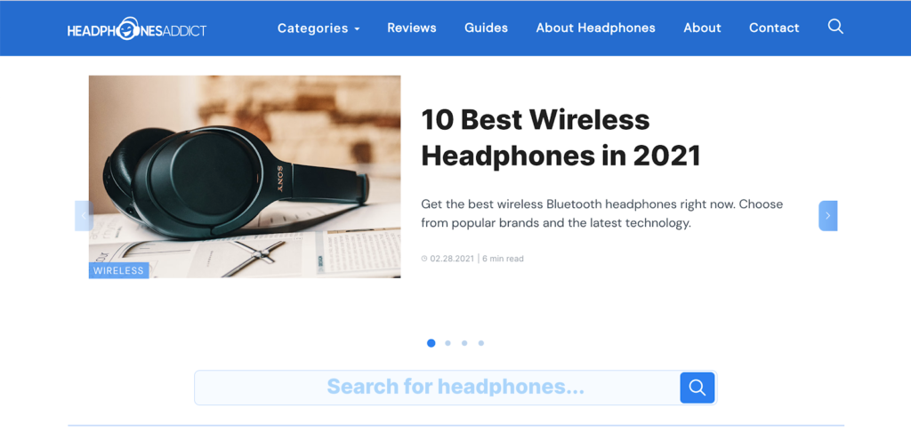 Сайт партнерской программы Amazon: домашняя страница Headphones Addict