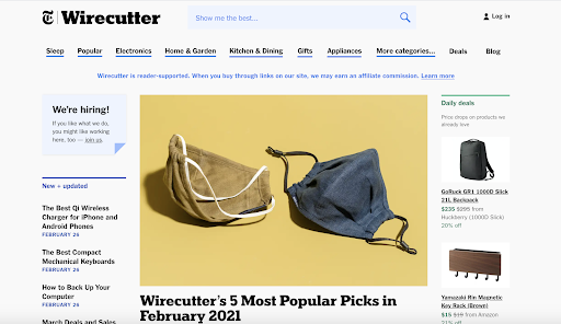 Сайт партнерской программы Amazon: домашняя страница Wirecutter