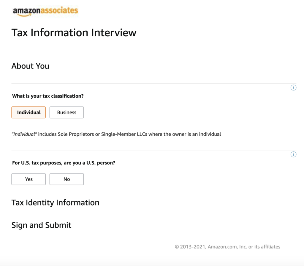 Налоговая информация для вашей учетной записи Amazon Associates