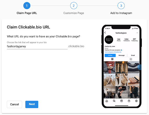 Link Clickable.bio na stronie bio roszczenia