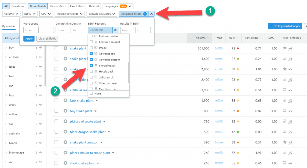 serp-ads-features-filter-semrush-keyword-magic