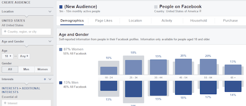Gráfico de insights de público do Facebook