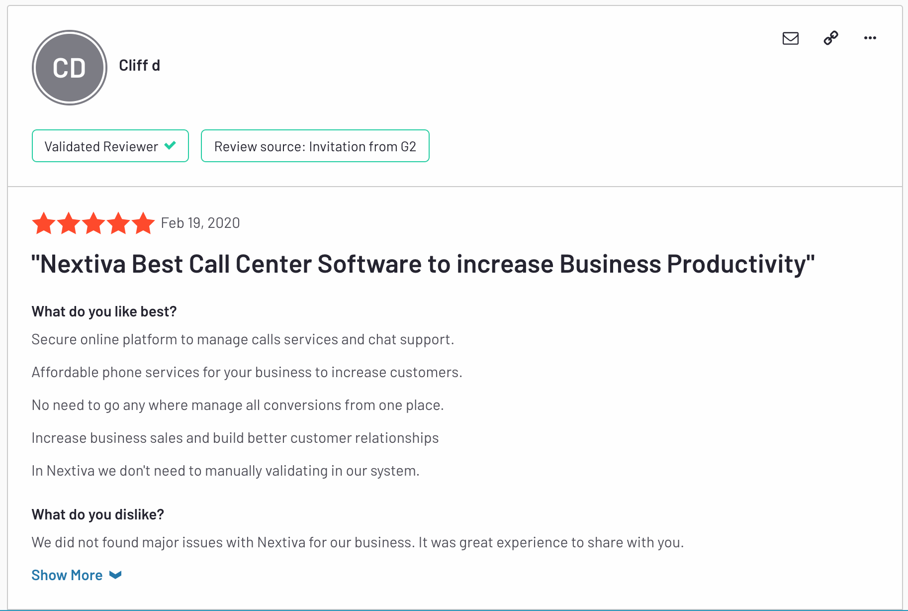 Il software per call center di Nextiva aumenta la produttività - Recensione G2 su Nextiva