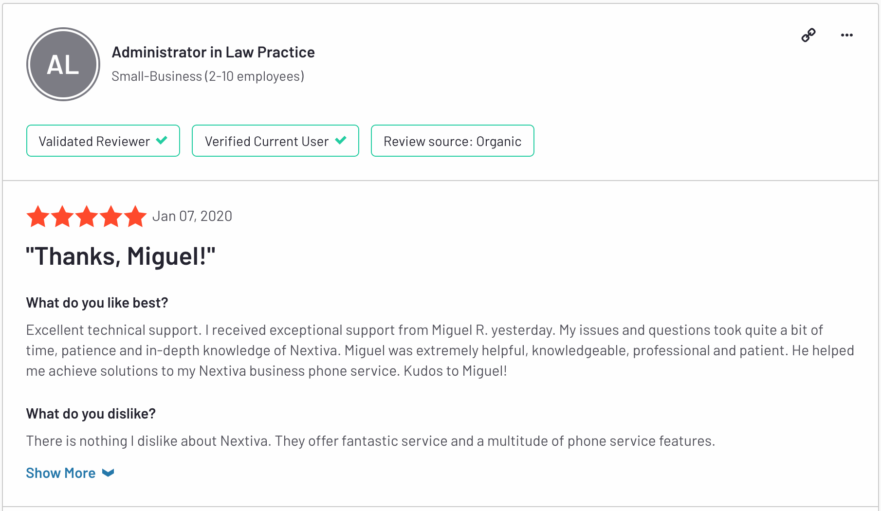 L'assistenza clienti di Nextiva è eccellente - Recensione G2 su Nextiva