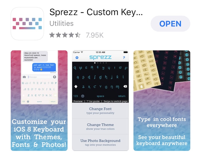 Teclado personalizado Sprezz para fuentes de Instagram
