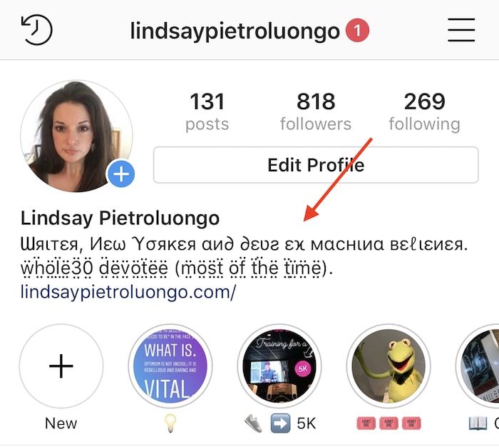 Perfil de Instagram usando la fuente Dotify