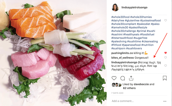 Ejemplo de fuente de Instagram en la publicación