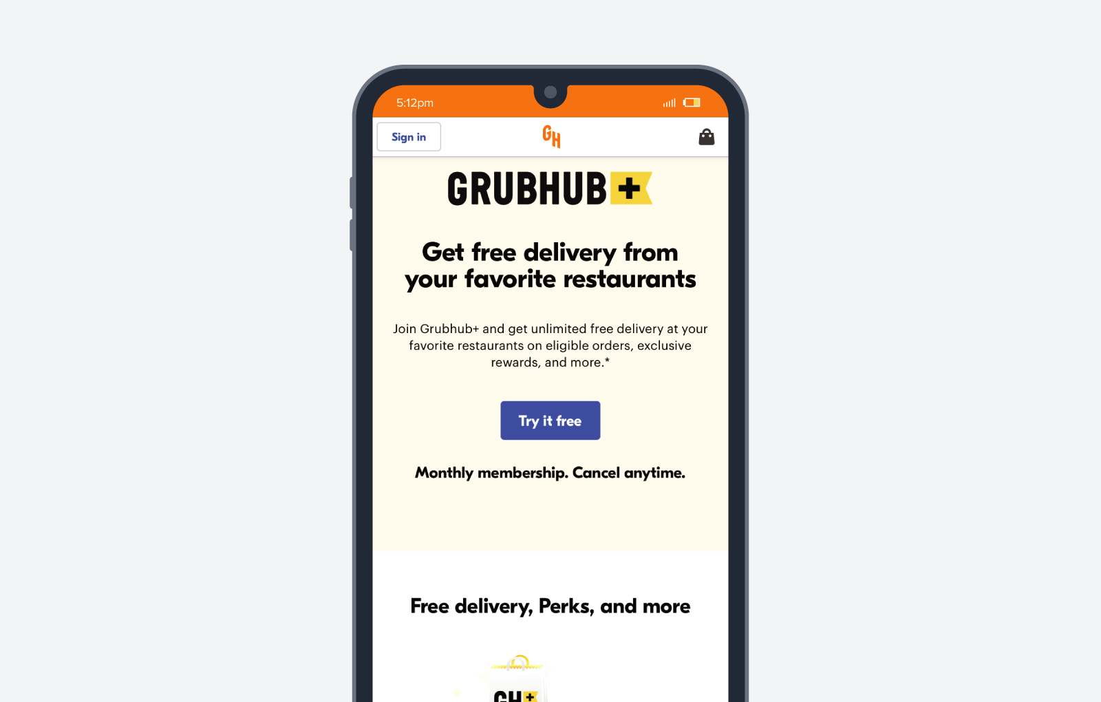 GrubHub+ 忠诚度计划截图