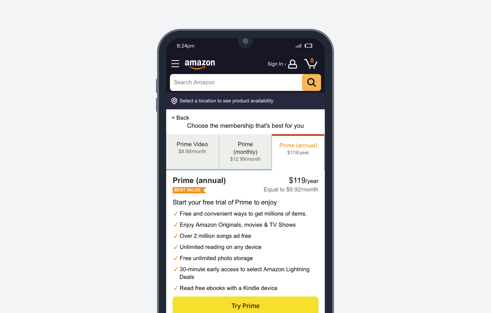 亚马逊 Prime 会员计划截图