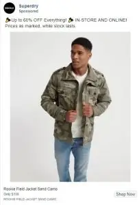 exemples d'annonces de vêtements facebook - superdry