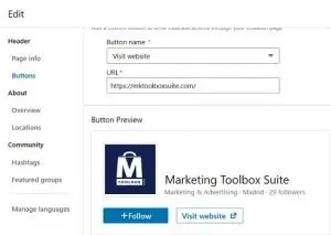 criar uma página da empresa no linkedin - botões personalizados